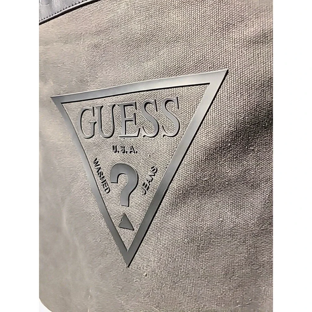 Guess Vintage Heavy Canvas Shoulder Bag Gray Black Brick Vinyl Grunge Work